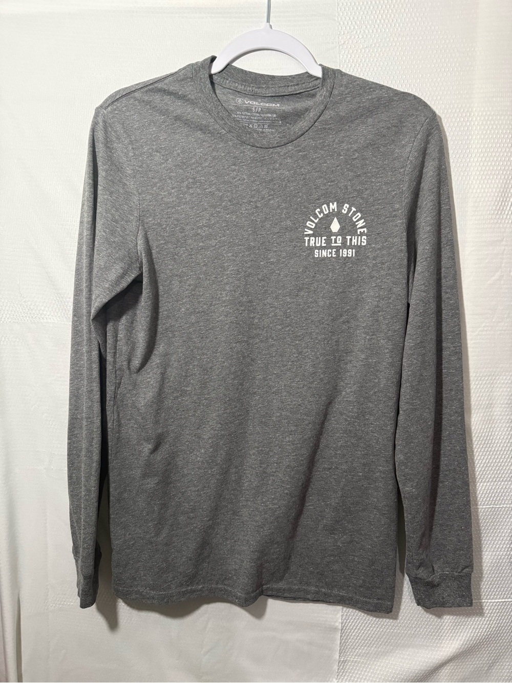 Volcom Gray Long Sleeve Tee with White Chest Logo